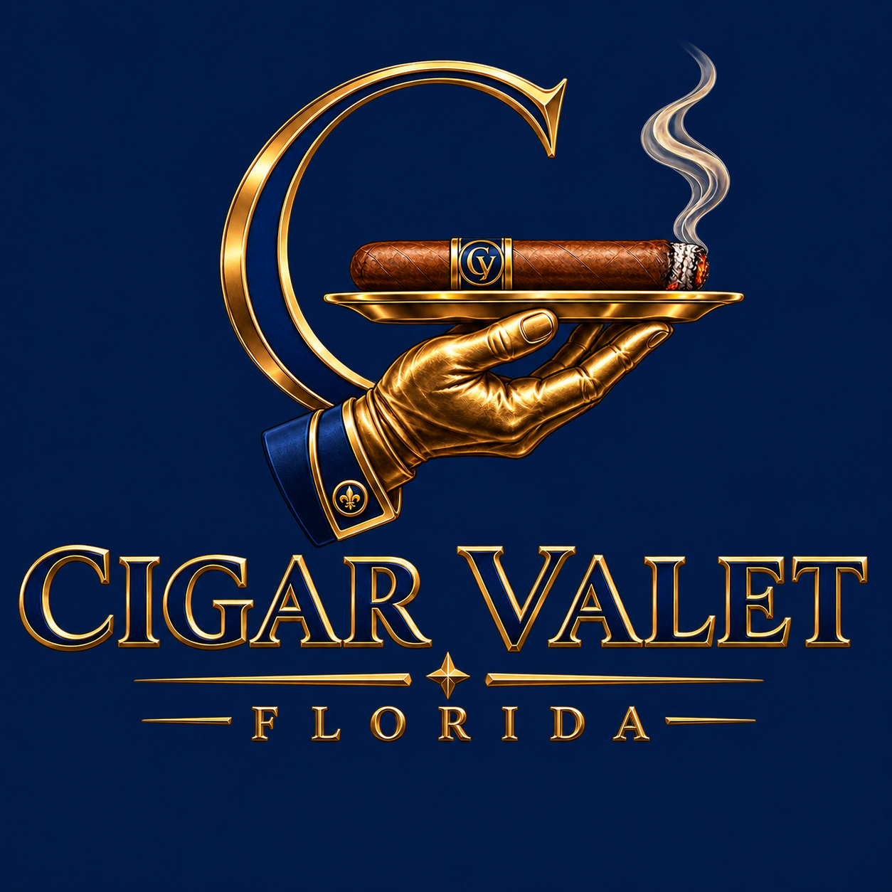 Cigar Valet Florida navy and gold logo